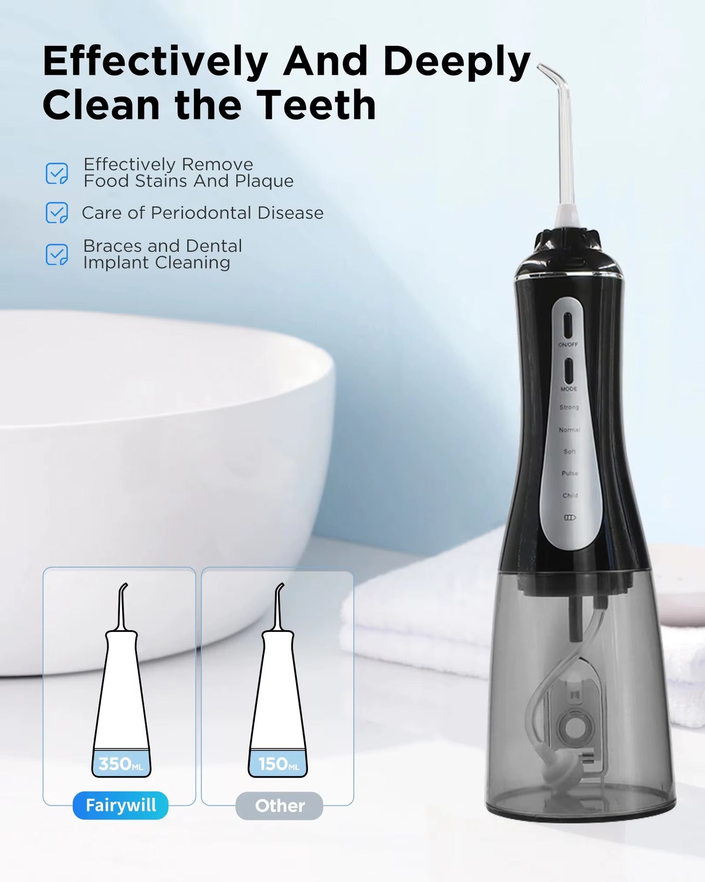 Oral Irrigator  Water Flosser 5 Modes Portable Dental Water Jet 350ML Water Tank Teeth Cleaner USB Charge Waterproof